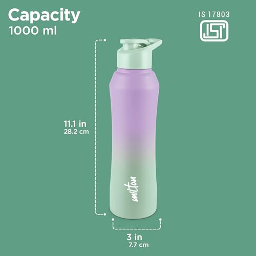 Image of MILTON Comet 1000 ISI Certified Stainless Steel Water Bottle I Leak Proof I Rust proof I Single Walled I Ideal for Office, School, Home, Gym, 1000 ml, Purple & Mint Green