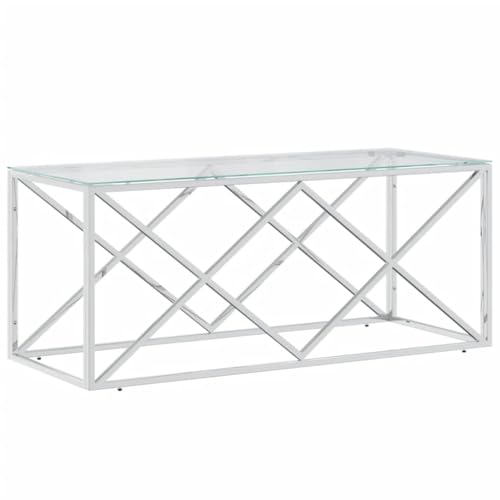 vidaXL Couchtisch, Beistelltisch Glas-Tischplatte, Sofatisch Kaffetisch für Wohnzimmer, Wohnzimmertisch, Industrie-Stil, Edelstahl Glas