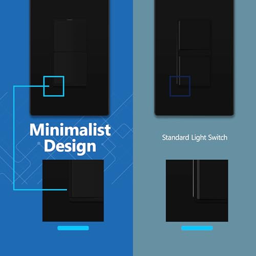 Image of LIDER Lighted Double Switch with Screwless Wall Plate, Combination Frameless Decorator Switch with Locator Light, Ground Terminal Single Pole, 15A 120V, UL Listed, Thermoplastic, Matte Black, 2-Pack
