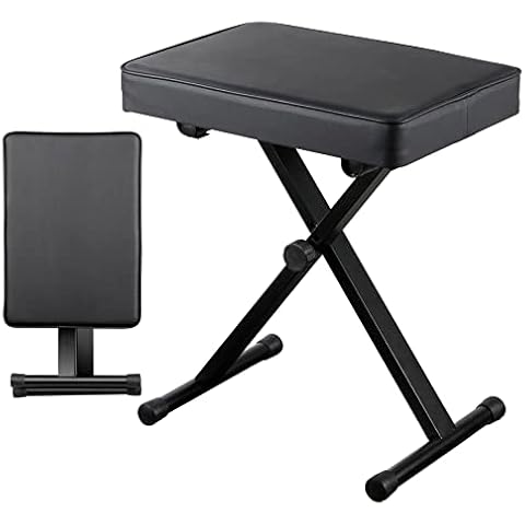 Saicool Folding Padded Piano Bench Adjustable Piano Stool Chair Seat, Portable Non-Skid Keyboard Bench, X Style Portable Foldable Stool, Black Cover