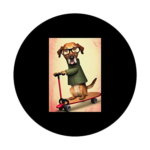 Dog driving kick scooter Rhodesian ridgeback riding scooter PopSockets Swappable PopGrip, Black - Image 3