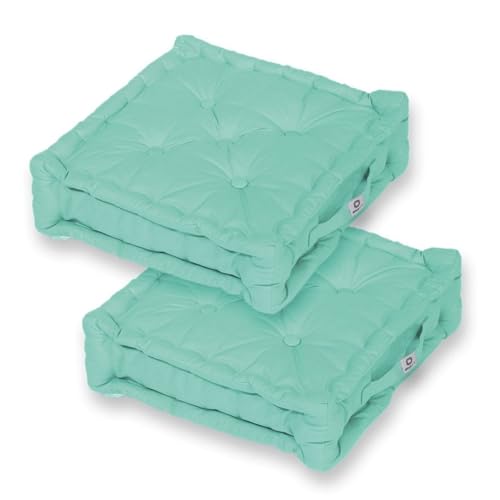 Déco Arts Coussins de Sol - Lot de 2 Coussins Carrés pour Salon ou Jardin - Coussin Capitonné avec Traitement Déperlant et Poignée de Transport -...