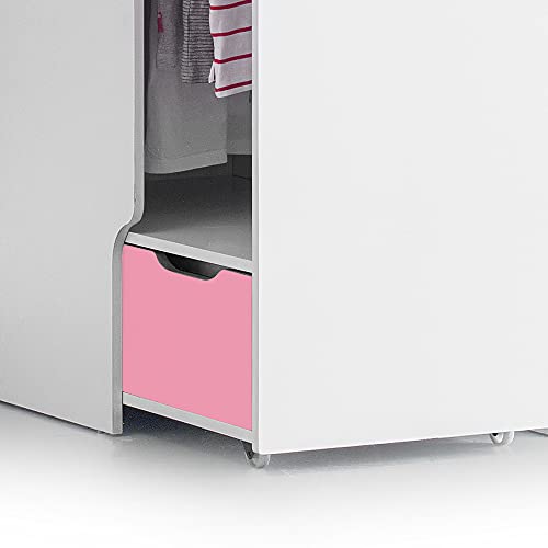 happybeds High Sleeper Storage Bed, Pegasus Wood Modern Desk Wardrobe Drawers Cupboards Loft Bunk (3FT - Memory Foam Mattress, Pink and White)
