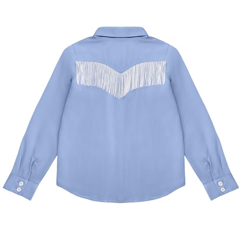 Image of Girls Fringe Shirt Sleeveless Button Down Western Cowgirl Tassel Trim Casual Blouse Shirt Top 4-13Y