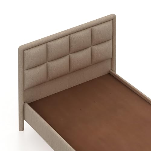 Image of Ganpati Arts Solid Sheesham Wood Louis Upholstered Single Size Bed Without Storage | Modern Design Wooden Single Bed Cot Palang Furniture for Bedroom, Guest Room, Hotels and Home (Mangolia, 4 Ft)