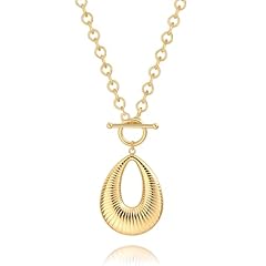 Gold Chunky Striped Hollow Teardrop Necklace