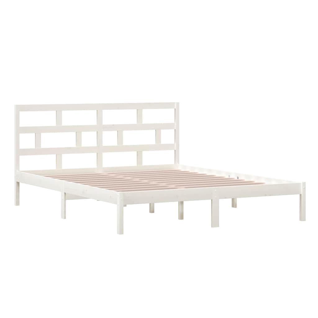 lite drewno sosnowe z zagłówkiem klasyczny biały 160x200 cm | Rama łóżka 160x200 biała lite drewno sosnowe z zagłówkiem listwy nośne