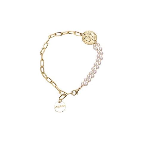 YERTTER Danity Layering Pearl Gold Portrait Link Bracelet Girl Link Bangle for Women Adjustable Bracelets Jewelry Gift for Teen Girls Cover