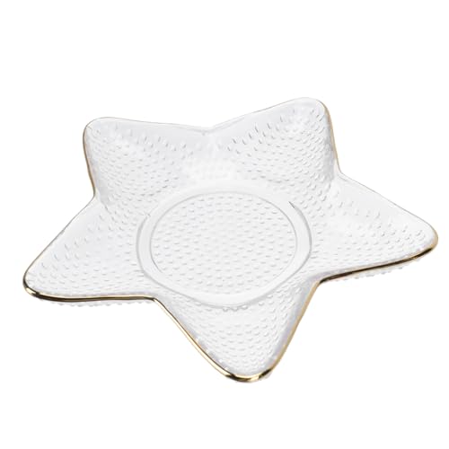 Cabilock Plato de Frutas de Cristal Borde Dorado Forma de Estrella 1 Pieza Vidrio Transparente para Cocina Decoración y Almacenamiento en Hogar Vajilla Multifunción para Eventos y Uso
