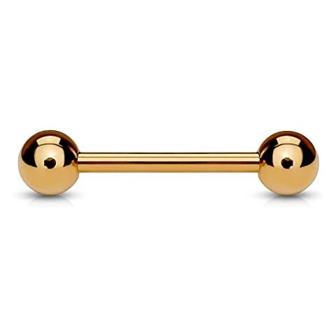 PiercedOff Rose Gold tone Ion Plated over 316L Surgical Steel Straight Barbell with Externally Threaded Balls - Bar Thickness 14GA (1.6mm) / Bar Length 6mm / Ball Size 3mm Cover