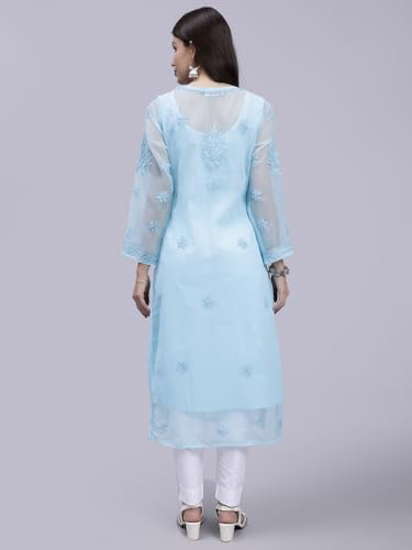 Image of Seva Chikan Hand Embroidered Lucknowi Chikankari Georgette Kurta with Inner Slip for Women SCL4431