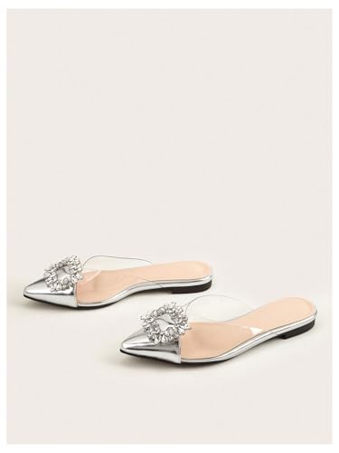 Floerns Women's Rhinestone Transparent Closed Pointed Toe Backless Mules Flat2