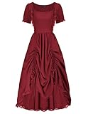 Scarlet Darkness Women Victorian Renaissance Dress Ruffle High Low Dress with Drawstring S-2XL Wine Red