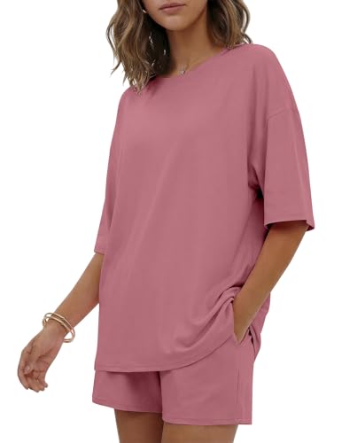 Image of Ekouaer Women's Two Piece Lounge Set Oversized Boxy T-shirt Casual Short Sets Summer Travel Matching Set 2026 Fashion