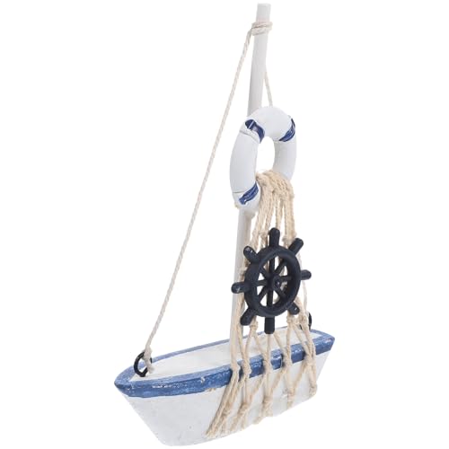 Alipis Barco de Vela de Madera Mediterráneo 18 Cm Decoración Artesanal para Escritorio, Modelo Decorativo Náutico Pequeño Adecuado para Hogar y Oficina, Accesorio de Artesanía Temática