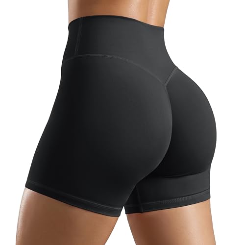 ODODOS Women's Hidden Scrunch Butt Lifting Shorts 5" Inseam - No Front Seam High Waist Booty Sculpting Yoga Biker Shorts, Black, Medium