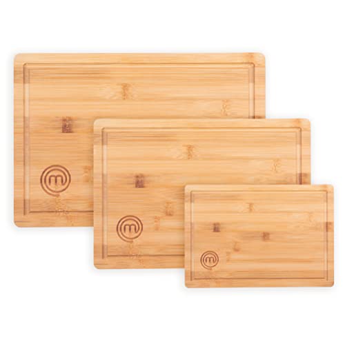 MasterChef Bamboo Cutting Boards for Kitchen, Wooden Cutting Board Set of 3, Natural, Organic & Food...