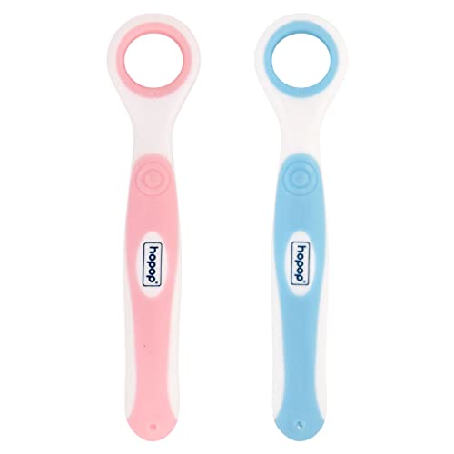 Image of Hopop Tongue Cleaner for Baby | Rounded Edges Baby Oral Cleaner Toothbrush | 100% Safe Kids Tongue Cleaner | Suitable from 3+ Months | Pack of 2 | Blue & Pink