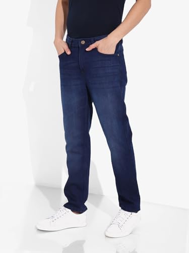 Image of The Indian Garage Co Men Slim Straight Fit Solid Mid-Rise Stretchable Jeans