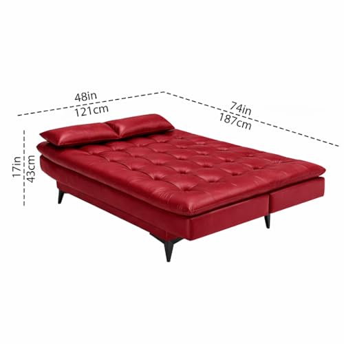 Image of Casaliving Danny 3 Seater Sofa Cum Bed Leatherette Fabric (Red) with Two Cushions Perfect for |Home Living |Office Room and Guest Room Premium Sofa