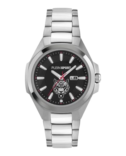 Plein Sport Tigermaster Collection Luxury Mens Watch Timepieces with a Silver Bracelet Featuring a Stainless Steel Case and a Black Dial -  Philipp Plein, PS7BA0724