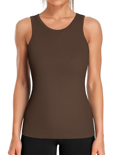 Image of ATTRACO Ribflex Workout Tank Tops for Women Seamless Full Length Gym Tops Athletic Yoga Top Built in Bra