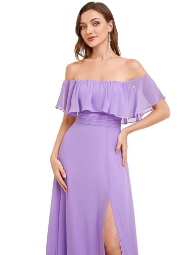 Image of Ever-Pretty Women's Summer Off The Shoulder Flowy Chiffon Formal Wedding Guest Dresses Maxi Side Split Beach Bridesmaid Dress