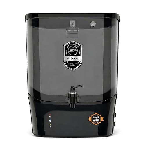 Lexzon RO Water Purifier Cabinet Advanced RO Filtration System Compact & Stylish Design Safe Drinking Water (Metalic Black, RO + COPPER + ALKALINE + TDS CONTROLLER)