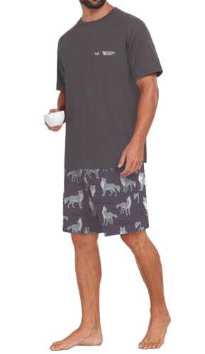 Image of Mens Pajamas Set Lightweight Summer Pjs Sleepwear Soft Comfy Short Sleeve Loungewear With Pocket (S-4X)