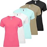 Pack 5 | Camiseta Deporte Mujer | Manga Corta | Tejido técnico Control Dry | Cuello redondo