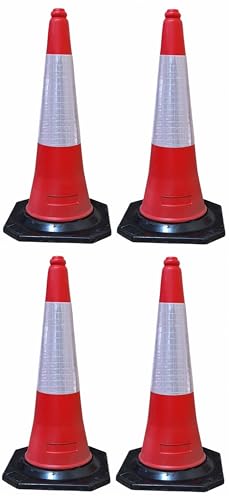 FERRETELIX 4 Conos de Señalización – 75 cm – Reflectante – Base de Goma 38x38 cm – Peso 2,5 kg aprox.