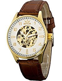 Sewor de Tout Amateur de mécanique Automatique Montre Bracelet en Cuir pour Femme (White-Gold) Cover
