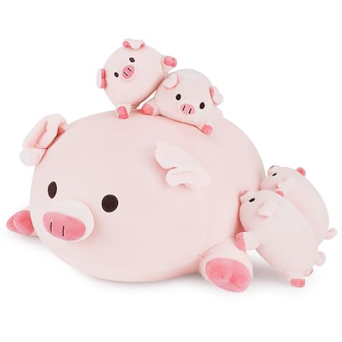 Achwishap 5PCS Pig Family,Pig Stuffed Animal Mommy with 4 Pig Babies Plush,Cute Pig Plush Pillow Cushion Doll,Kawaii Pig Plush Toy Hugging Pillow for...