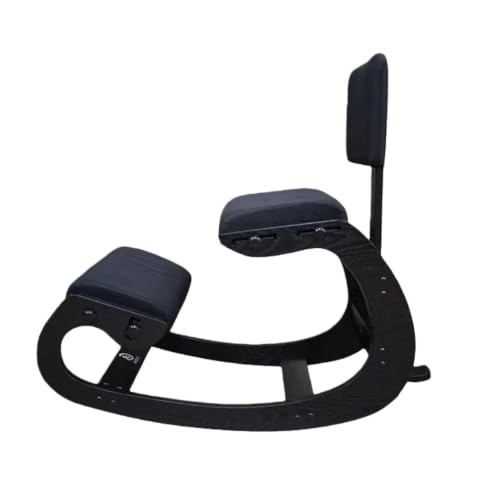 Image of Ergonomic Kneeling Chair with Back Support, Adjustable Height Wooden Knee Chair - Improve Posture with an Angled Seat, with Cushion for Home,Office (Black)