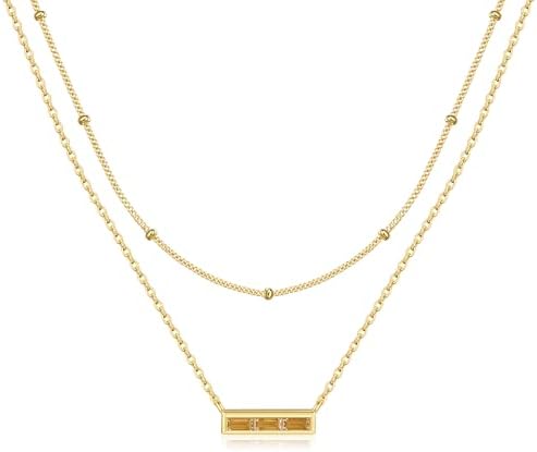 Turandoss Birthstone Necklaces for Women, Dainty 14K Gold Plated 12 Months 3 Birthstone Gemstones Layered Necklaces Set Trendy Birthday Christmas Jewelry Gifts for Women Teen Girls