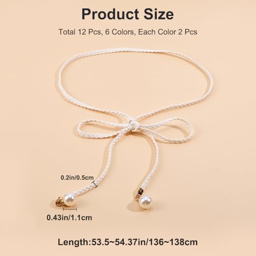 CRASPIRE 12Pcs Thin Braided Belt PU Leather 54.37 Inch Boho Knotted Waistband Rope Vintage Skinny Trendy Adjustable Tie Decorative Woven Waist Cord for Ladies Women Summer Skirt Dress Clothes2