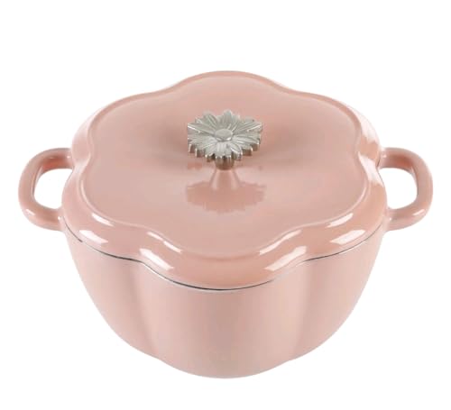 Enamel Cast Iron Dutch Oven 3Qt Self-Basting Floral Lid Heat Resistant Cookware - Detailed View