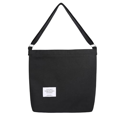 Sac en toile pour femme grand format noir avec fermeture éclair sécurisée