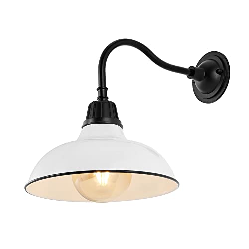JONATHAN Y 12.25" White/Black Farmhouse Industrial Outdoor Sconce, LED Gooseneck