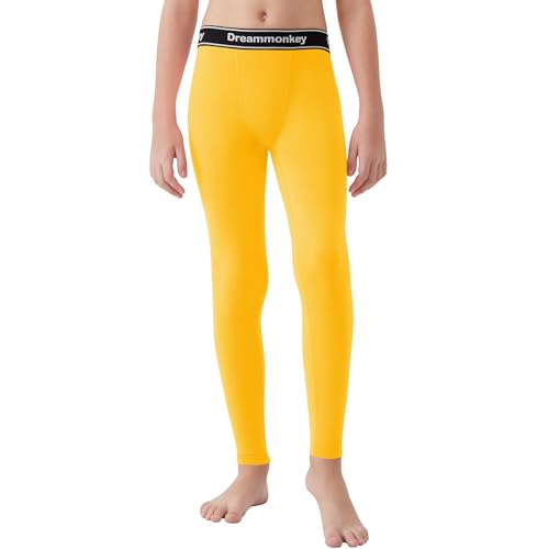 Dreammonkey Calça legging juvenil de compressão de cor brilhante para meninos, camada de base de sec
