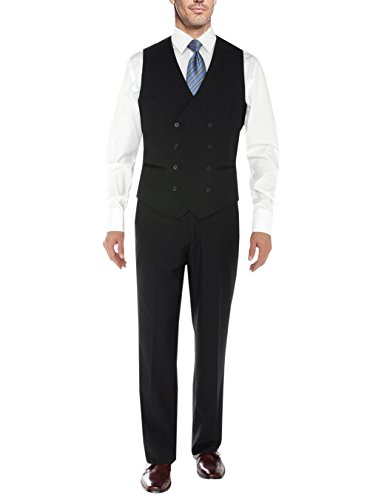 Salvatore Exte Men's Vested 2 Button Suit 3 Piece Blazer Vest Flat Front Pants (42 Regular Us / 52R Eu/W 36", Black) #TOP2