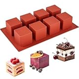 CLUEWR Square Silicone Mold, 8 Cavity Square Baking Mold Cube Dessert Mold for Chocolate, Mini Cake, Brownie, Mousse, Candle, Fudge, Pudding, 2'' x 2'' x 2'', Red