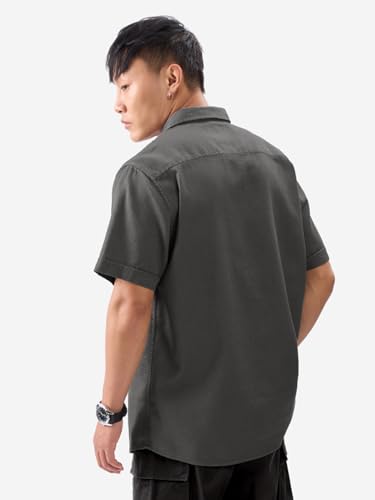 Image of The Souled Store Solids: Men and Boys Short Sleeve Collared Neck Button Front Cotton Shirts
