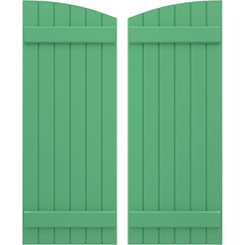 21"W x 43"H Americraft Six Board (2 Batten) Exterior Real Wood Joined Board-n-Batten Shutters w/Elliptical Top (Per Pair), Lily Pads
