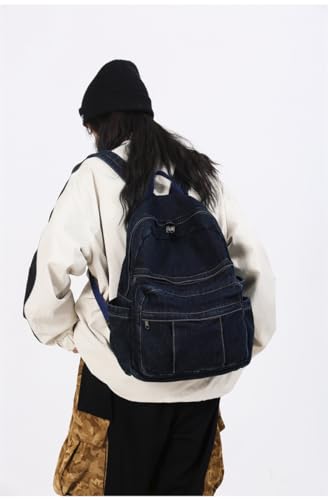 Denim Backpack for Women Men Y2K Aesthetic Daypack Classic Retro Jeans Backpacks Casual Lightweight Laptop Backpack (Dark Blue)2