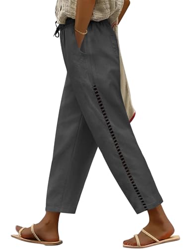 CMTOP Pantaloni Donna Estivi Pantalone Lino Leggeri Larghi con Tasche Pantaloni di Svago Pantaloni Casual da Spiaggia
