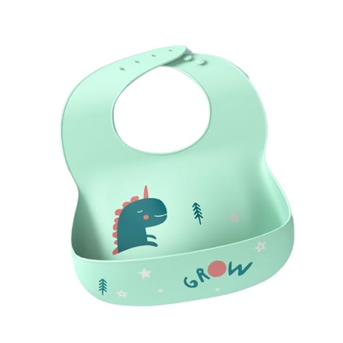 SGERUFZ 1 Pcs Bavaglino in Silicone 3D Impermeabile Senza BPA con Tasca Raccoglipappa Regolabile per Bambini e Neonati Motivo Escavatore e Dinosauro