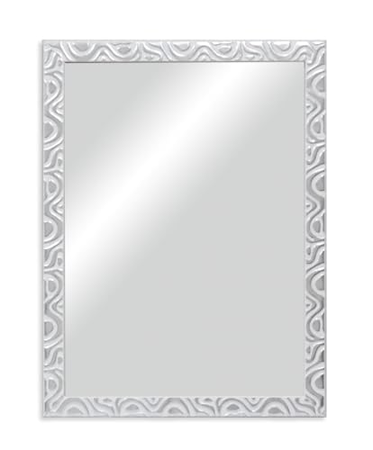 CHELY INTERMARKET MOD144 Espejo Pared Cuerpo Entero Decorativo Estilo Clásico para Salón Dormitorio Elegante Marco Relieve Blanco Plata 60x80 cm Incluye Kit Colgar Fabricado España