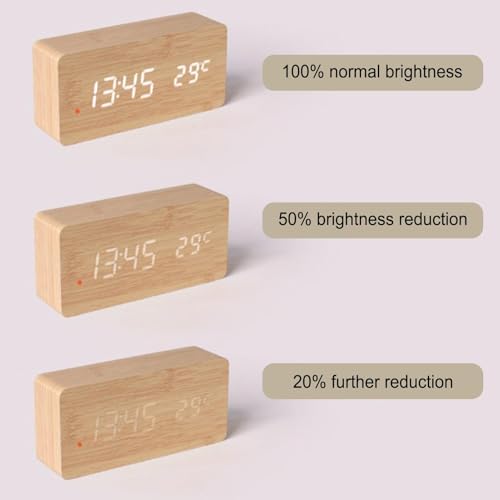 Réveil en bois LED avec luminosité réglable pour table de nuit - 6
