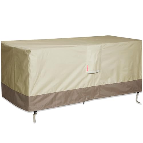 SheeChung Fire Pit Cover Rectangular 58L x 28W x 24H Waterproof 600D Heavy Duty Outdoor Fire Table Covers 56 57 58 Rectangular Cover Fits Propane Gas Fire Pit Deck Box Beige